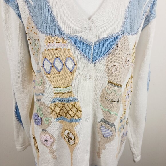 Storybook Knits Christmas, Holiday Cardigan Sweater, Ornaments & Ribbon, Size M - Picture 7 of 16